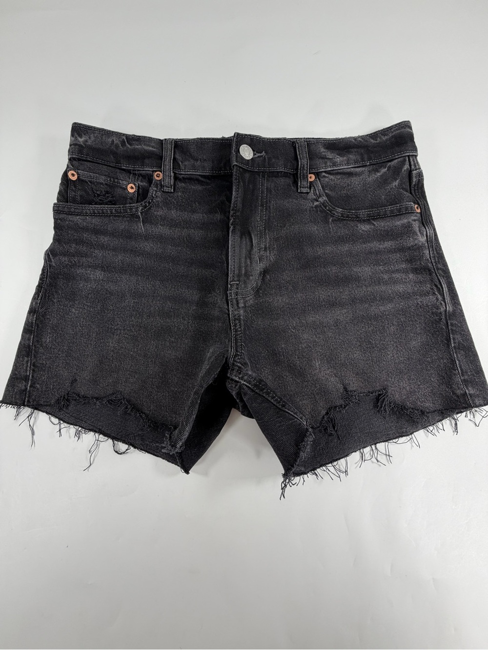 Y2K Grunge Black Denim Cutoff Shorts Distressed Raw Hem American Eagle 4
